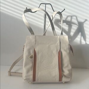 Valentina Cream and Brown Pebbled Leather Shoulder Bag Backpack Rare Boho!